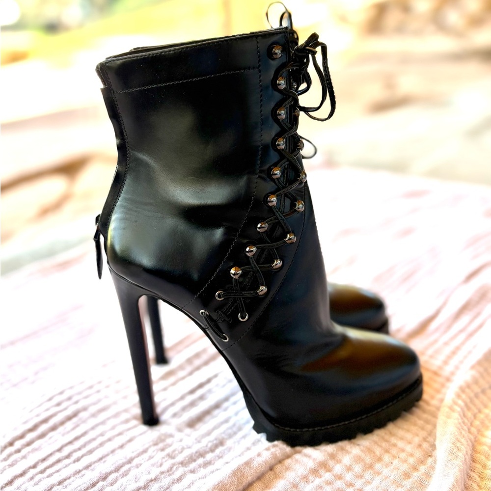 Alaia Black Lace-Up High Heeled Boots
